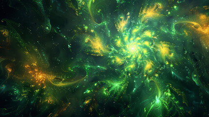 Fototapeta premium Vivid neon green and yellow abstract cosmic swirl
