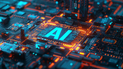 Obraz premium Futuristic AI Technology on a Vibrant Circuit Board