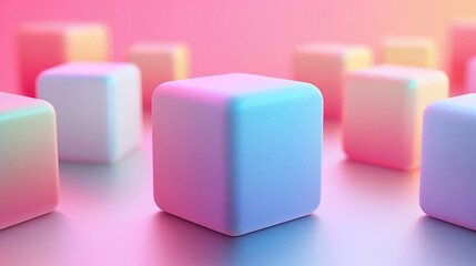 Pastel color 3D cubes on pink background, abstract composition, soft pastel colors, 3D rendering, computer generated