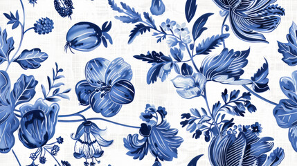 Elegant blue floral tapestry pattern for textile design