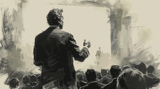 A man giving a speech in front of a crowd.