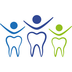 Tooth figures vector icon, logo. Modern dental representation with blue and green contour lines.