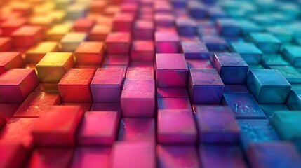 Fototapeta premium A visually soothing background featuring squares arranged in a precise grid, each square smoothly transitioning from one color to the next across the spectrum to create a mesmerizing gradient effect.