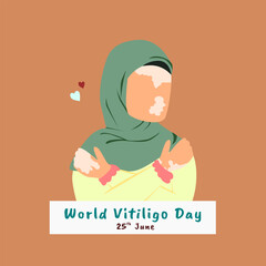 illustration of a female figure wearing a hijab, radiating self-love, and showing vitiligo on her skin