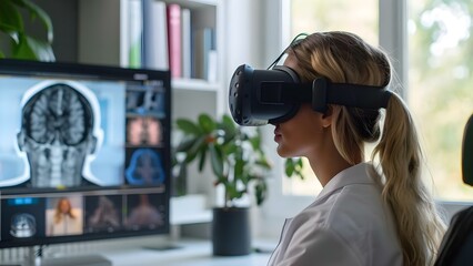 Remote Doctor Exams at Home Using Virtual Reality with D Holograms. Concept Virtual Reality Doctor Visits, Remote Medical Exams, In-Home Healthcare, 3D Hologram Consultations