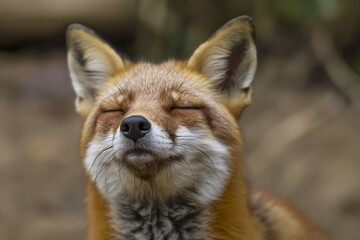 Naklejka premium A fox with eyes closed, radiating bliss and tranquility