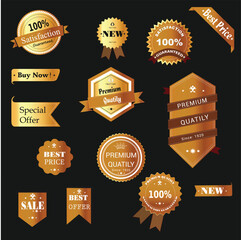 collection of elegant black and golden design elements - shields, labels, seals, banners, badges, scrolls and ornaments © Cre8iveVector
