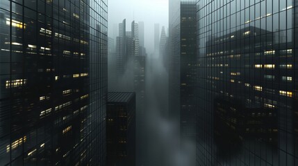 3d urban abstract background with dark sky and black buildings futuristic city panorama illustration. 