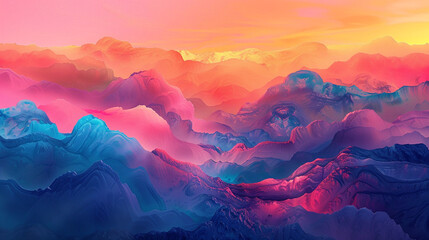 Behold a sunrise gradient scene teeming with life, as vibrant pigments blend into deep hues, forming a thrilling backdrop for graphic elements.