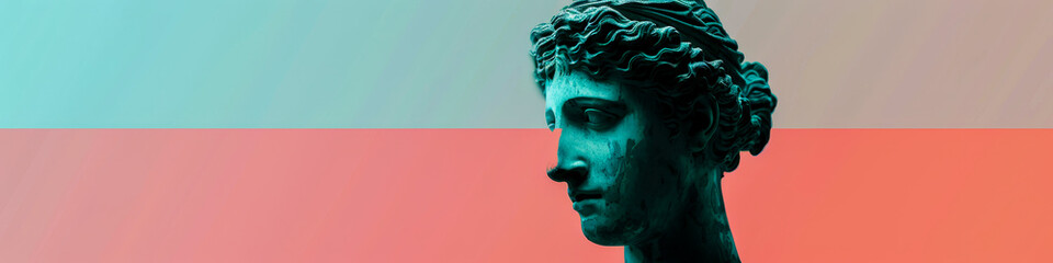 Vibrant Gradient Background with Classic Greek Sculpture Profile