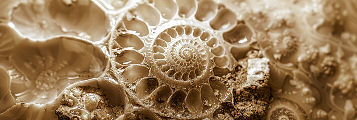 Intricate Ammonite Fossil Patterns in Sepia Tones