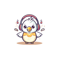 Obraz premium A cartoon bird wearing headphones and looking happy.