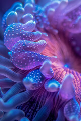 Vibrant Macro  of Purple Sea Anemone in Underwater Setting