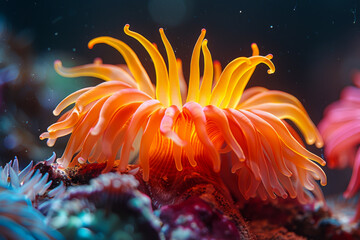 Vibrant Orange Sea Anemone in Underwater Coral Reef Environment