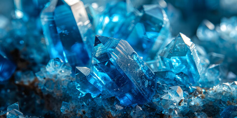 Macro of Vibrant Blue Crystal Clusters on Natural Surface