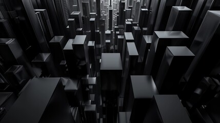 3d urban abstract background with dark sky and black buildings futuristic city panorama illustration. 