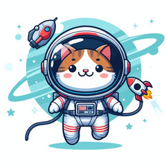 Astronaut cat vector in white background 