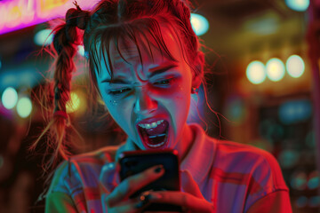 Teen girl in hysterics with phone