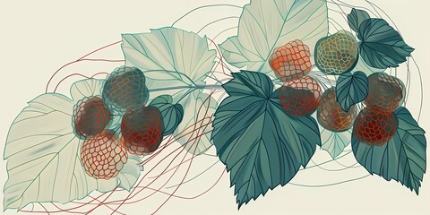 background picture with berries, a simple image of berry bushes, raspberries, strawberries and cherries