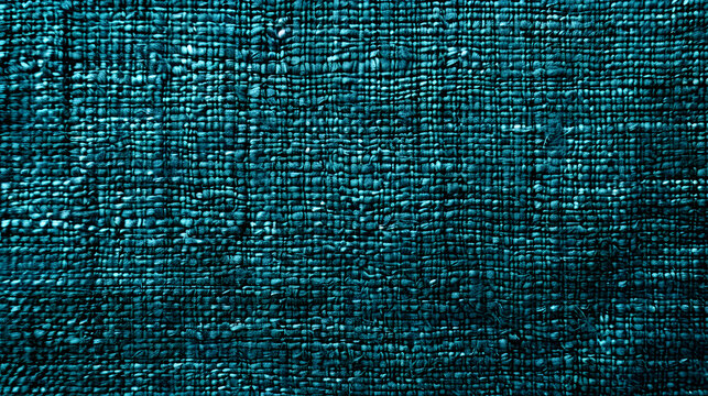 Close up texture of natural weave cloth in dark blue or teal color. Fabric texture background.. Generative AI.