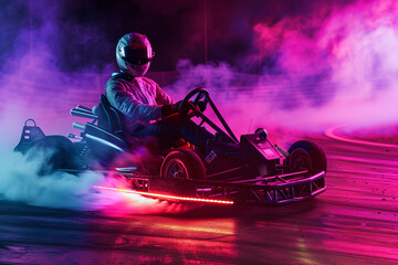 Go-karting race in neon light