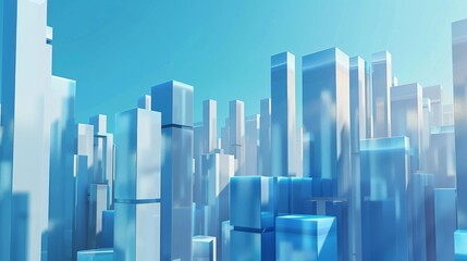 3d urban abstract background with blue sky and blue buildings futuristic city panorama illustration. 