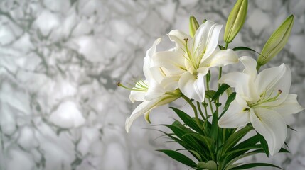 White Lily Bouquet on Marble: Funeral Floral Tribute