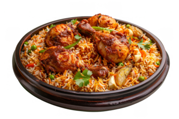Indian Biryani Rice with Chicken and Spices, Isolated on a Transparent Background