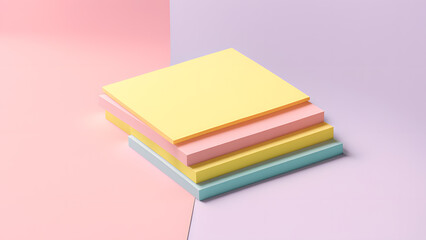A stack of colorful sticky notes on a pink and purple background