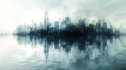 Naklejka premium Explore an artistic skyline where the abstract cityscape is formed by a complex network of vertical and horizontal lines.