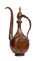 Vintage Persian Tinned Copper Moorish Ewer - Antique 19th Century Decorative Pitcher on white...