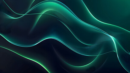 Dark green blue smooth gradient glowing color wave Background. Generative AI.