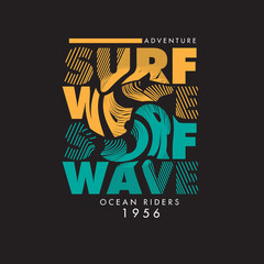 adventure Surf Wave  typography summer ocean rider text banner design