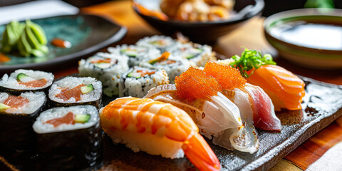 Assorted Sushi and Sashimi Platter on Elegant Plate