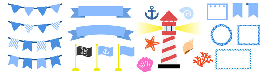 cute ocean beach element decoration template and background border and icon