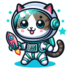 Fototapeta premium Astronaut cat vector in white background 