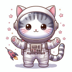 Astronaut cat vector in white background 