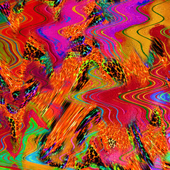 Combination textile collage pattern of wave and lines colored leopard snake tiger textures

