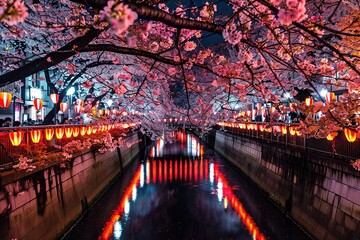 A photo of the cherry blossom festival in Japan