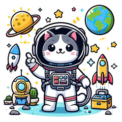 Astronaut cat vector in white background 