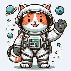 Astronaut cat vector in white background 