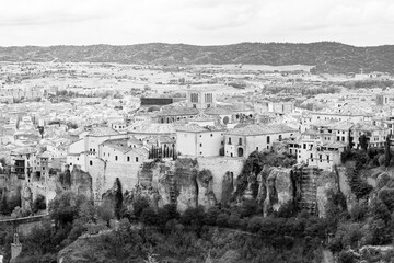 Landscape from above the city of Cuenca in black and white