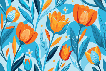 A blue and orange flower pattern with a blue background