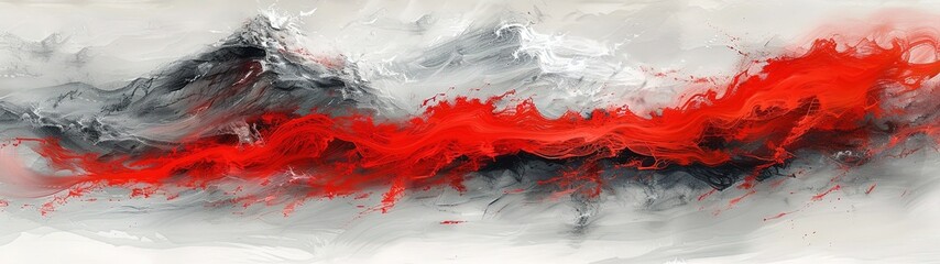 Vibrant red and stark white acrylic paint to craft a dynamic and contrasting abstract background