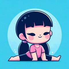 Yoga Cartoon for Kids: Cute Baby Girl in Various Yoga Poses - Cartoon Illustration for Yoga Meditation and Exercise - Colorful Yoga Art Images with Japanese Influence 