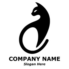 Black cat logo. Cat silhouette logo. Cat pictorial logotype for business, company, logo, stamp, mascot, label. Elegant minimalist cat logo