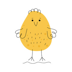 Chicken baby. Cartoon funny chick. Hand drawn linear icon. Easter design. Animal, doodle style. Domestic bird. Vector illustration, isolated object