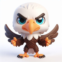 3D funny eagle cartoon on white background