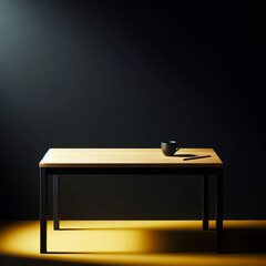 Minimalist image detail of room with table with side light in dark environment
