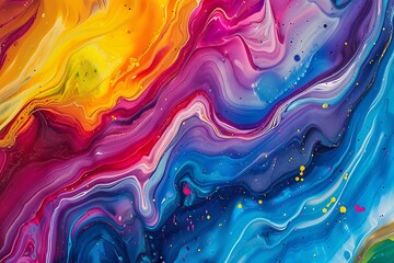 Abstract vibrant, swirling waves of vivid, prismatic colors painting background.	